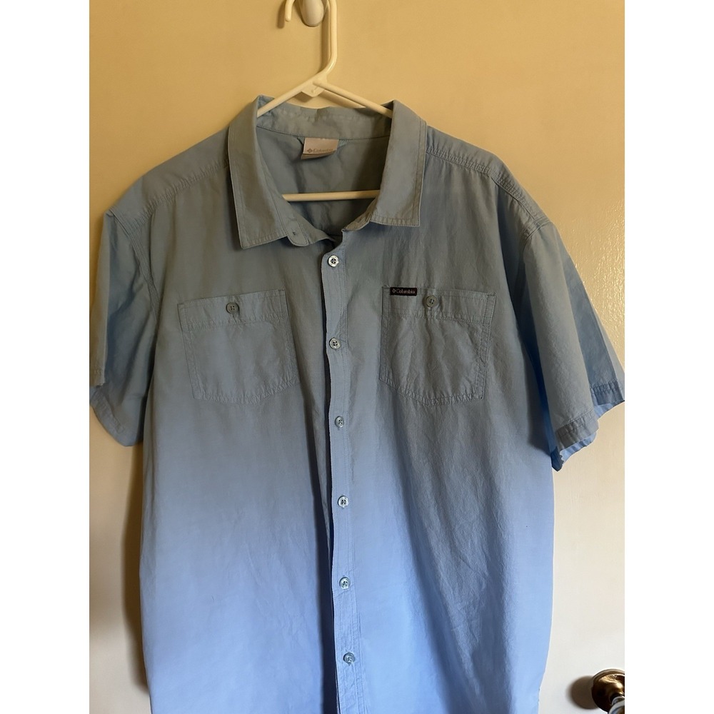 Columbia Men's 2XL XXL Columbia Light Blue SS Button Shirt Cotton Light Weight